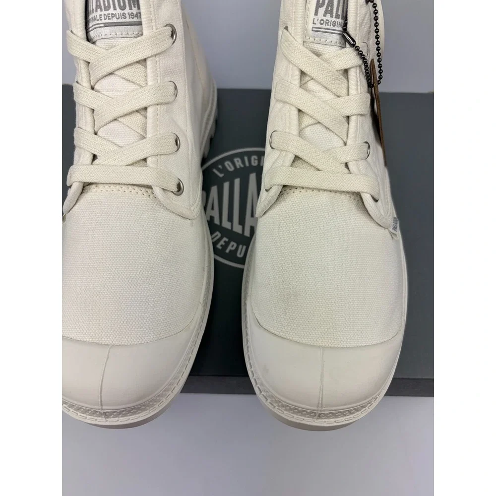Palladium Pampa Hi Womens 9 Star White Canvas Ankle Combat Boots Lug Sole